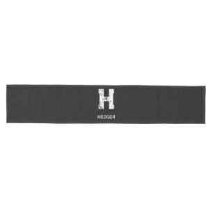 MINIMALIST WHITE ONE LETTER MONOGRAM NAME BLACK  MEDIUM TABLE RUNNER
