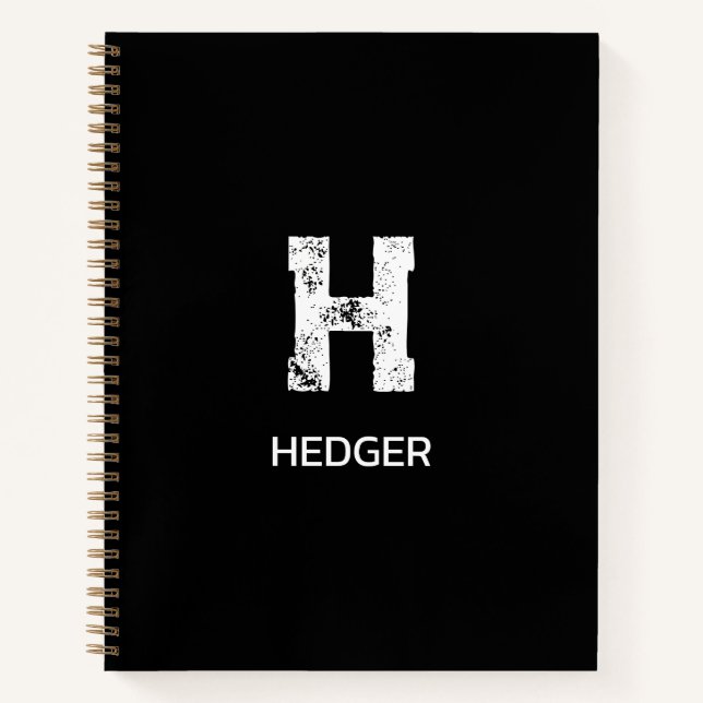 MINIMALIST WHITE ONE LETTER MONOGRAM NAME BLACK  NOTEBOOK (Front)