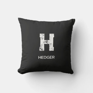 MINIMALIST WHITE ONE LETTER MONOGRAM NAME BLACK  OUTDOOR PILLOW
