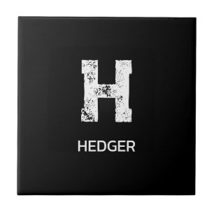 MINIMALIST WHITE ONE LETTER MONOGRAM NAME BLACK TILE