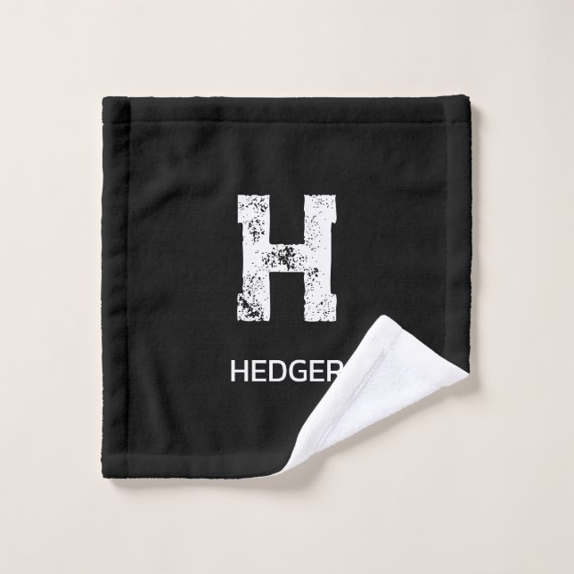 MINIMALIST WHITE ONE LETTER MONOGRAM NAME BLACK  WASH CLOTH (Wash Cloth)
