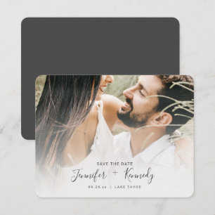 Minimalist White Overlay Dark Grey Script & Photo Save The Date