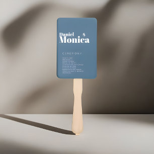 Minimalist White & Pastel Blue Wedding Program Fan