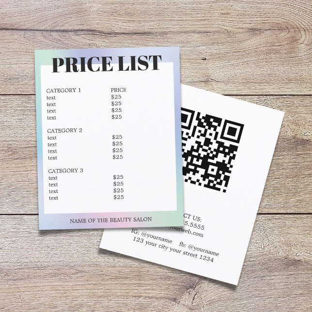 Minimalist White Pastel QR Code Salon Price List Flyer (Creator Uploaded)