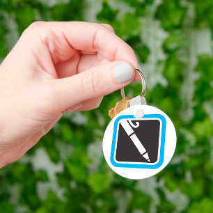 Minimalist White Pen Silhouette Writer Icon Keychain