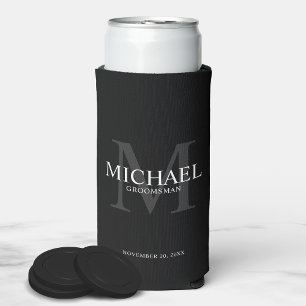 Minimalist White Personalized Groomsmen Can Cooler