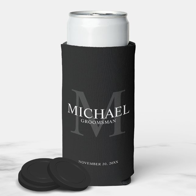 Minimalist White Personalized Groomsmen Can Cooler (Creator Uploaded)