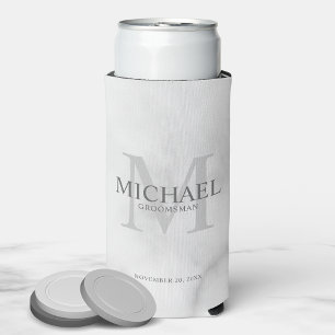 Minimalist White Personalized Groomsmen Can Cooler