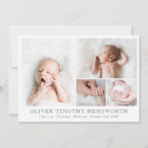 Minimalist White Photo Collage Baby Announcement