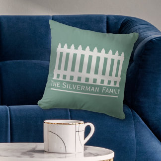 Minimalist White Picket Fence on Green Personalize Throw Pillow