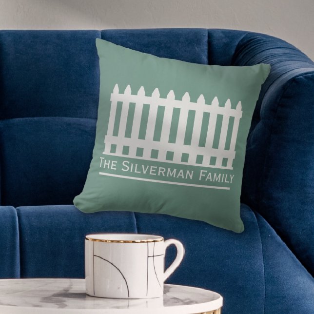 Minimalist White Picket Fence on Green Personalize Throw Pillow (Minimalist White Picket Fence on Green Personalize Throw Pillow
)