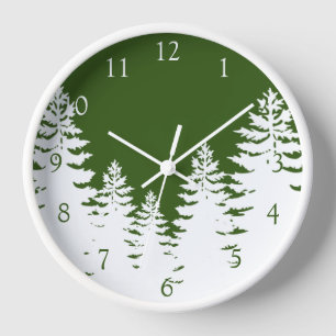 Minimalist white pine tree silhouette personalize clock