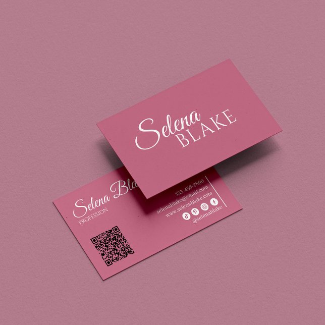 Minimalist white & Pink | Modern QR Code  Business Card (Creator Uploaded)