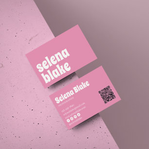 Minimalist white & Pink Modern QR Code Business Card