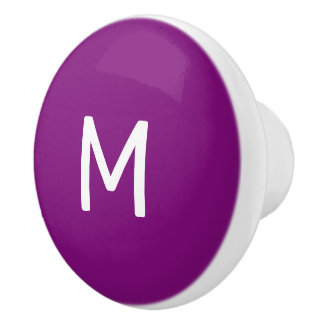 Minimalist White Print Monogram on Purple Ceramic Knob