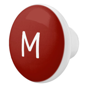 Minimalist White Print Monogram on Red Ceramic Knob