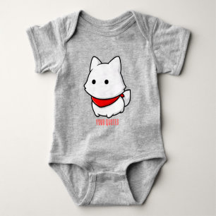 Minimalist White Puppy with Red Bandana Baby Bodysuit
