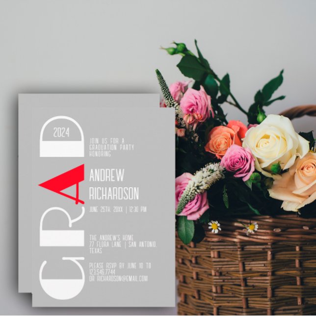 Minimalist white red graduation grey announcement (Creator Uploaded)