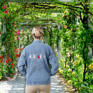 Minimalist white red graduation name denim jacket