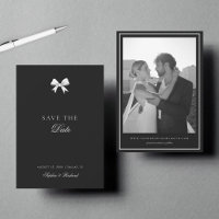 Minimalist White Ribbon Bow Vintage Photo Wedding