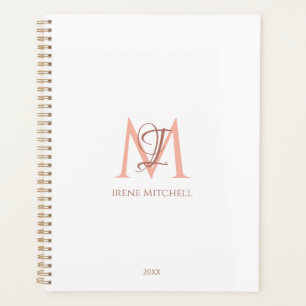 Minimalist White Rose Gold Monogram Name Modern Planner