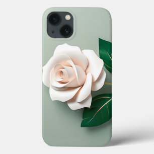 Minimalist White Rose On Green iPhone 13 Case