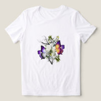 Minimalist White Rose & Purple Butterfly Graphic T
