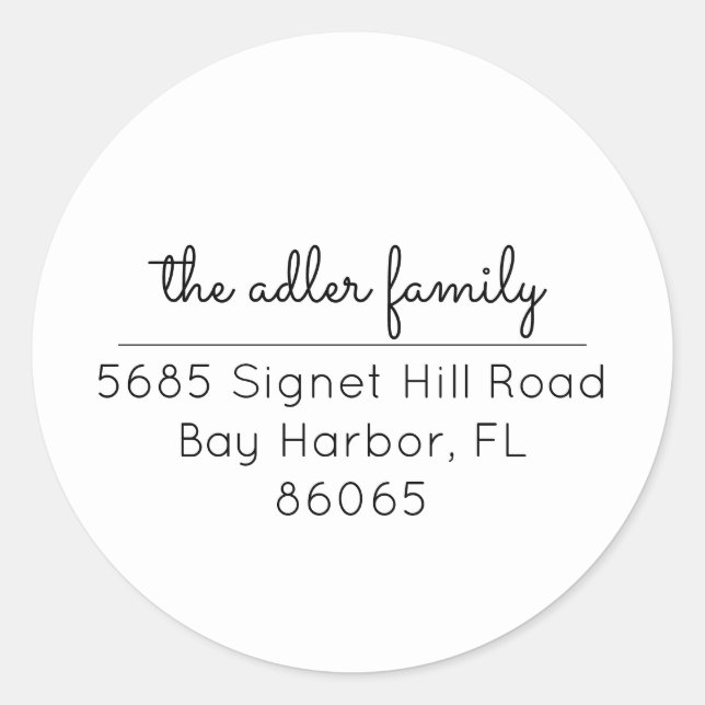 Minimalist White Round Return Address Label (Front)