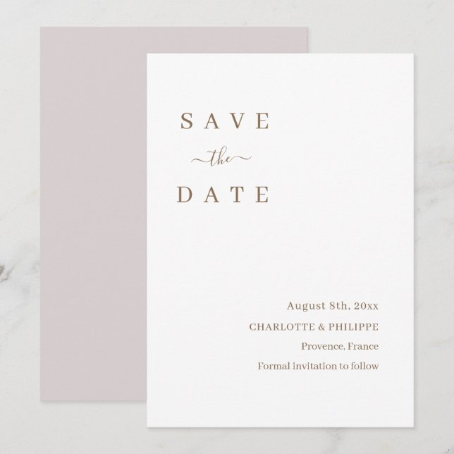 Minimalist White Save The Date Wedding Invitation (Front/Back)