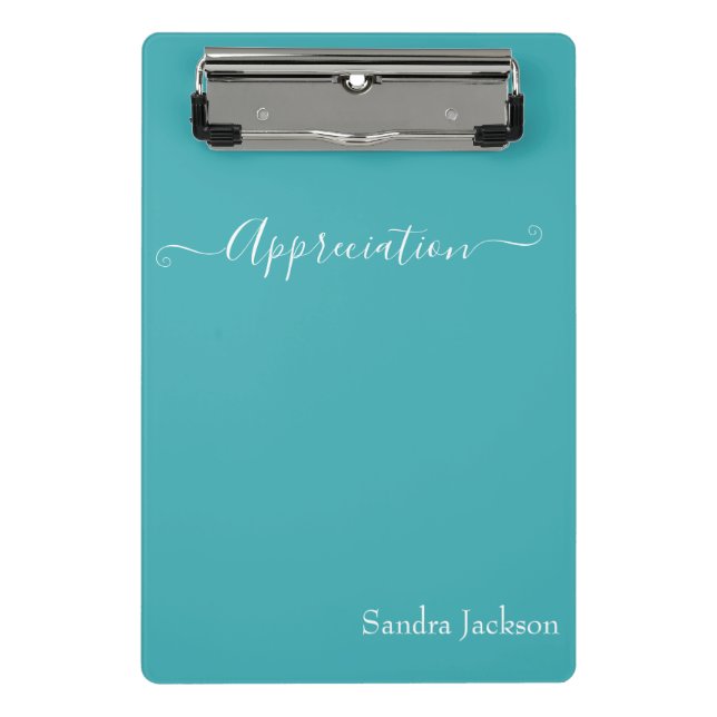 Minimalist White Script Appreciation Teal Blue  Cl Mini Clipboard (Front)