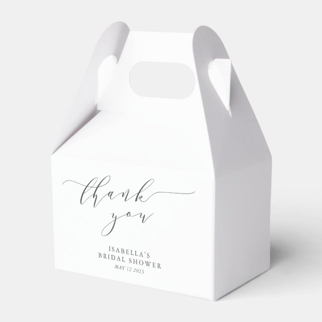Minimalist White Script Bridal Shower Thank You Favor Box (Front Side)