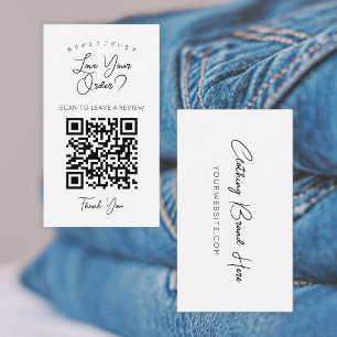 Minimalist White Script QR Code Leave a Review Business Card