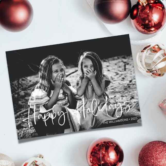 Minimalist White Script Typography Overlay Photo  Holiday Card (Creator Uploaded)