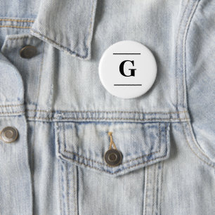 Minimalist white simple monogram 2 inch round button