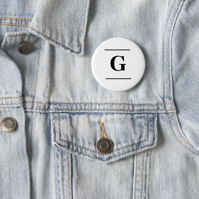 Minimalist white simple monogram 2 inch round button (In Situ)