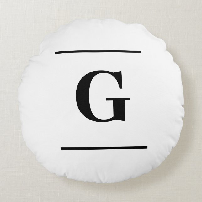 Minimalist white simple monogram round pillow (Front)