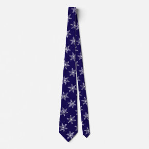 Minimalist White Snowflake NavyBlue Elegant Winter Tie