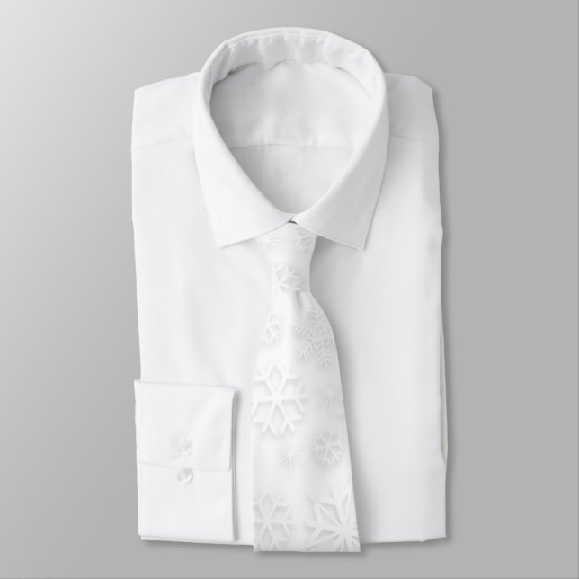 Minimalist White Snowflake Pattern Tie (Tied)