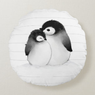 Minimalist white stripes penguin pillow