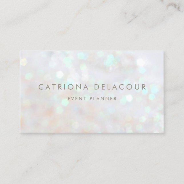 Minimalist White Subtle Glitter Bokeh Business Card (Front)