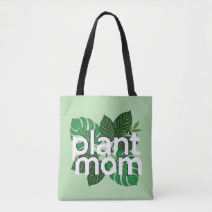 Minimalist White Text Plant Mom Botanical Tote Bag