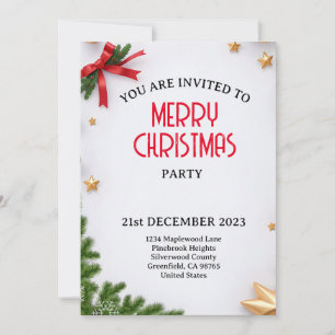 Minimalist white themed Christmas with stars Invitation