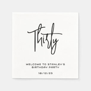 Minimalist White Thirty Birthday Party Napkin