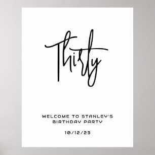 Minimalist White Thirty Birthday Welcome Sign