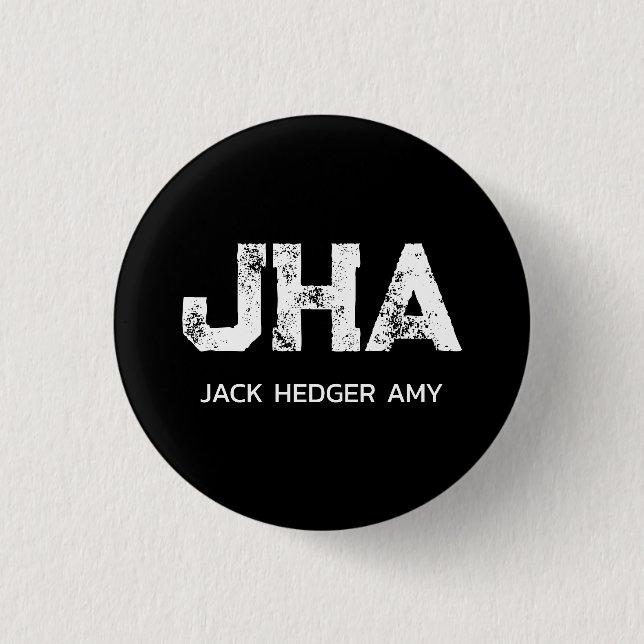 MINIMALIST WHITE THREE LETTER MONOGRAM NAME BLACK 1 INCH ROUND BUTTON (Front)