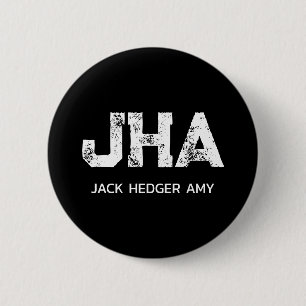 MINIMALIST WHITE THREE LETTER MONOGRAM NAME BLACK 2 INCH ROUND BUTTON
