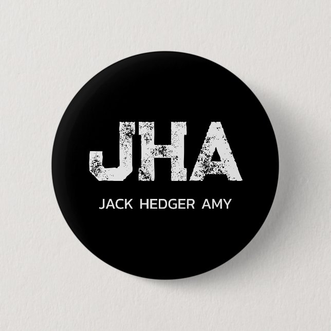 MINIMALIST WHITE THREE LETTER MONOGRAM NAME BLACK 2 INCH ROUND BUTTON (Front)
