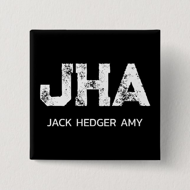 MINIMALIST WHITE THREE LETTER MONOGRAM NAME BLACK 2 INCH SQUARE BUTTON (Front)