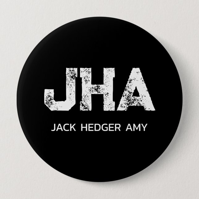 MINIMALIST WHITE THREE LETTER MONOGRAM NAME BLACK 4 INCH ROUND BUTTON (Front)