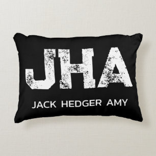 MINIMALIST WHITE THREE LETTER MONOGRAM NAME BLACK  ACCENT PILLOW